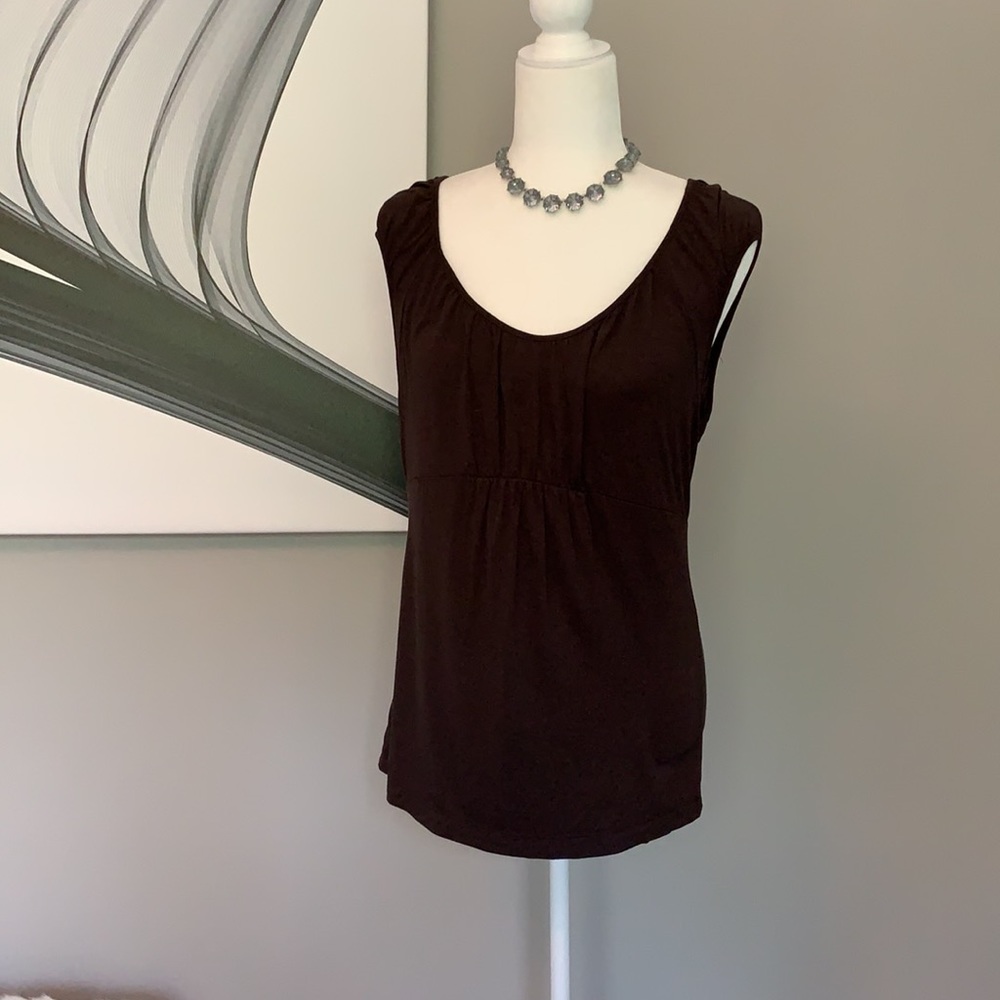 Semantiks brown empire waist cap sleeve ruched top - Picture 5 of 6